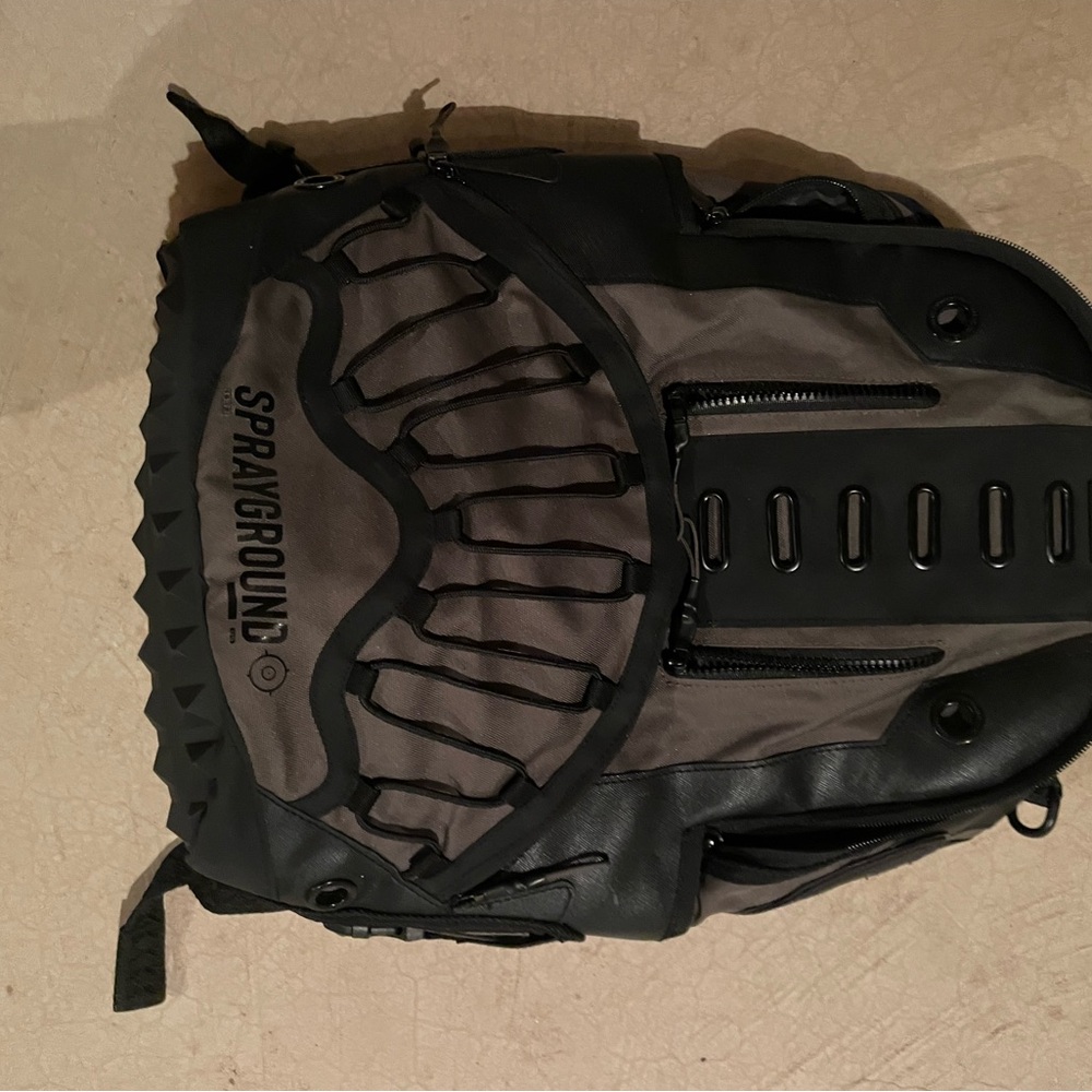 Sprayground Black and Gray Tactical Backpack